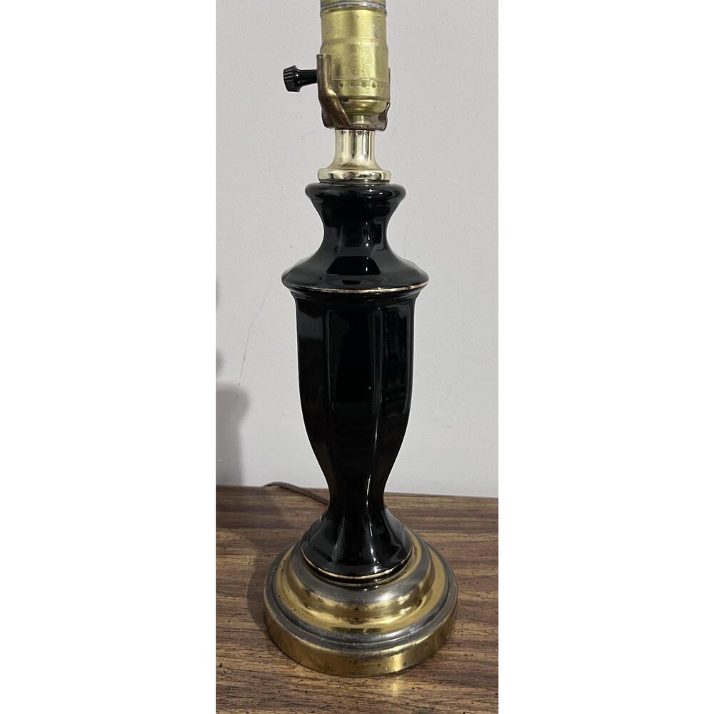 Vintage Medium size Black Ceramic Table Lamp – Brass Base – 14" Tall – Tested